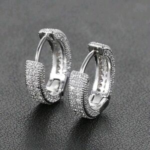 Textured Silver Hoop Earrings with Hinged Closure